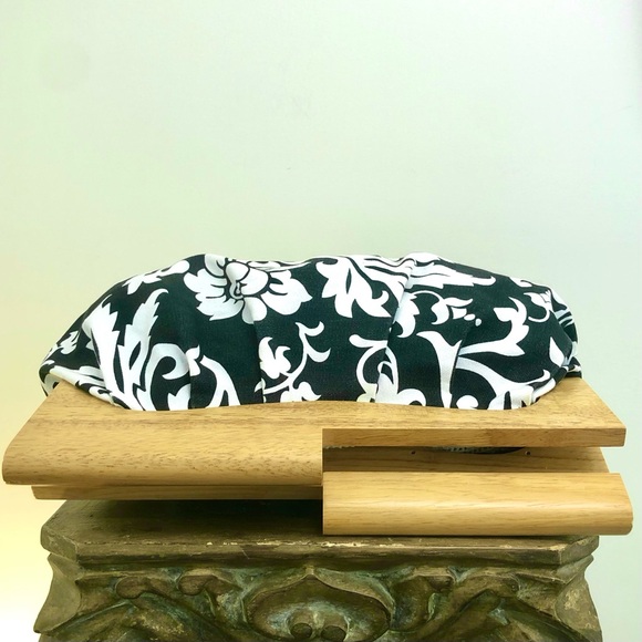 Floral Large Clutch Wooden Hand Bag Black White Summer Spring 100% Cotton Chic - Picture 8 of 16